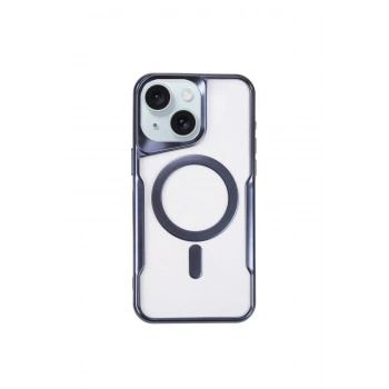 Mey İthalat®   iPhone 15 Plus Kılıf Boyi Magsafe Silikon Kapak - Lacivert