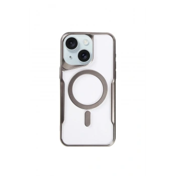 Mey İthalat®   iPhone 15 Plus Kılıf Boyi Magsafe Silikon Kapak - Titan Gri