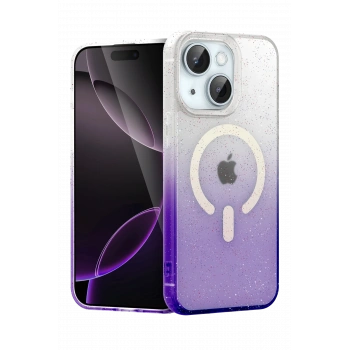 Mey İthalat®   iPhone 15 Plus Pummel Shiny Magsafe Kapak - Mor