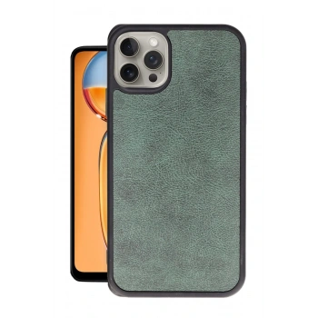 Mey İthalat®   iPhone 15 Pro Kılıf Aras Deri Kapak - Koyu Yeşil