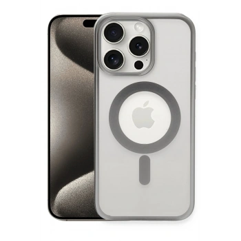 Mey İthalat®   iPhone 15 Pro Kılıf Erozi Magsafe Kapak - Gümüş
