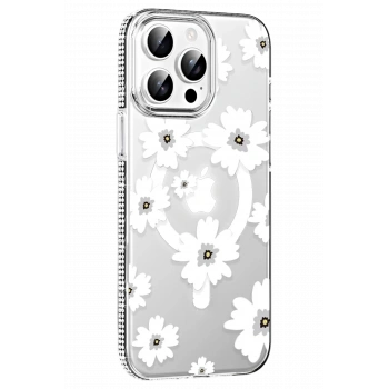 Mey İthalat® iPhone 15 Pro Max Floral Magsafe Kapak - Beyaz