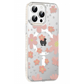 Mey İthalat® iPhone 15 Pro Max Floral Magsafe Kapak - Pembe