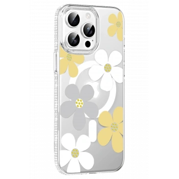 Mey İthalat® iPhone 15 Pro Max Floral Magsafe Kapak - Sarı