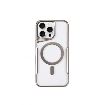 Mey İthalat®   iPhone 15 Pro Max Kılıf Boyi Magsafe Silikon Kapak - Gümüş