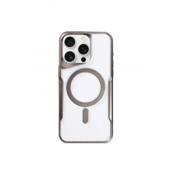 Mey İthalat®   iPhone 15 Pro Max Kılıf Boyi Magsafe Silikon Kapak - Titan Gri