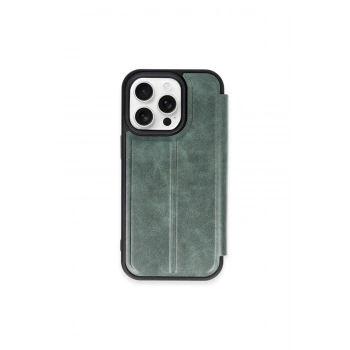 Mey İthalat®   iPhone 15 Pro Max Kılıf Flip Cover - Koyu Yeşil