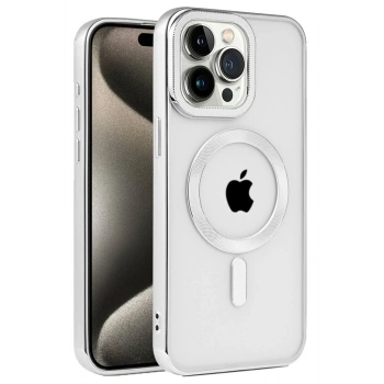 Mey İthalat®   iPhone 15 Pro Max Kılıf Kronos Magsafe Kapak - Gümüş
