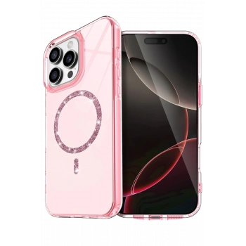 Mey İthalat®   iPhone 15 Pro Max Live Diamond Magsafe Kapak - Pembe