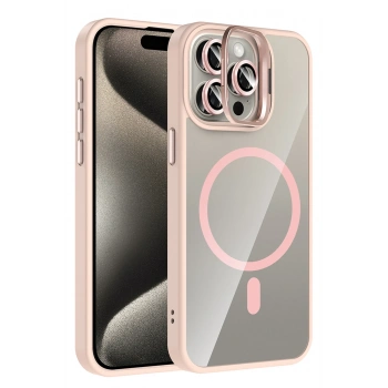 Mey İthalat®   iPhone 15 Pro Max Remim Lensli Magsafe Standlı Kapak - Pembe