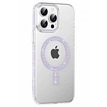 Mey İthalat®   iPhone 15 Pro Move Taşlı Magsafe Kapak - Lila