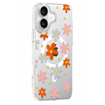 Mey İthalat® iPhone 16 Floral Magsafe Kapak - Turuncu