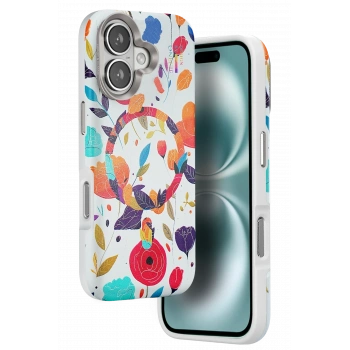 Mey İthalat®   iPhone 16 Flower Series Magsafe Kapak - Beyaz