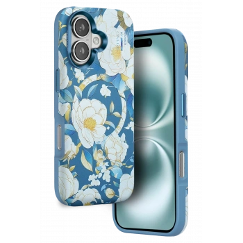 Mey İthalat®   iPhone 16 Flower Series Magsafe Kapak - Mavi