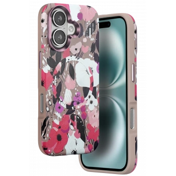 Mey İthalat®   iPhone 16 Flower Series Magsafe Kapak - Pembe