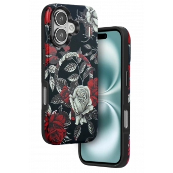 Mey İthalat®   iPhone 16 Flower Series Magsafe Kapak - Siyah