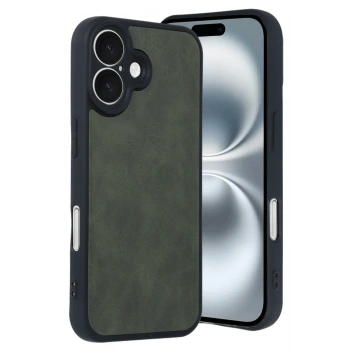 Mey İthalat®   iPhone 16 Kılıf Aras Deri Kapak - Koyu Yeşil