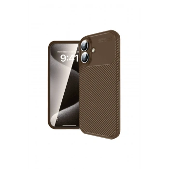 Mey İthalat®   iPhone 16 Kılıf Auto Focus Karbon Kapak - Kahverengi