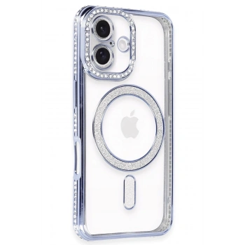 Mey İthalat®   iPhone 16 Kılıf Joke Simli Magneticsafe Kılıf - Mavi
