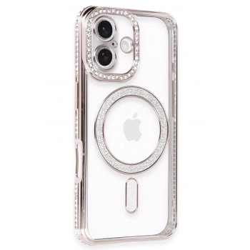 Mey İthalat®   iPhone 16 Kılıf Joke Simli Magneticsafe Kılıf - Pembe