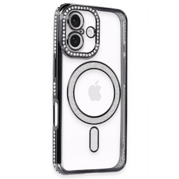Mey İthalat®   iPhone 16 Kılıf Joke Simli Magneticsafe Kılıf - Siyah