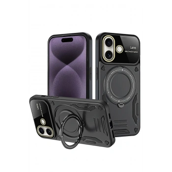 Mey İthalat®   iPhone 16 Kılıf Joy Lens Standlı Kapak - Siyah