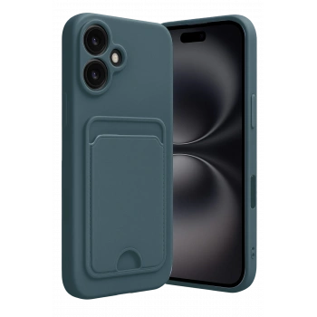 Mey İthalat®   iPhone 16 Kılıf Kelvin Kartvizitli Silikon - Koyu Yeşil