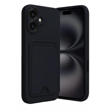 Mey İthalat®   iPhone 16 Kılıf Kelvin Kartvizitli Silikon - Siyah