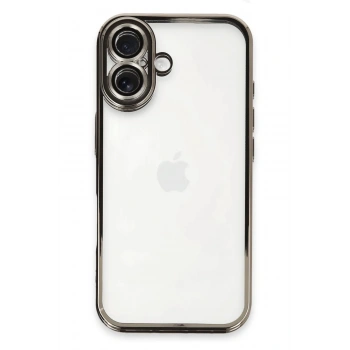 Mey İthalat®   iPhone 16 Kılıf  Lensli Silikon - Titanyum Gri