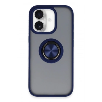 Mey İthalat®   iPhone 16 Kılıf Montreal Yüzüklü Silikon Kapak - Lacivert
