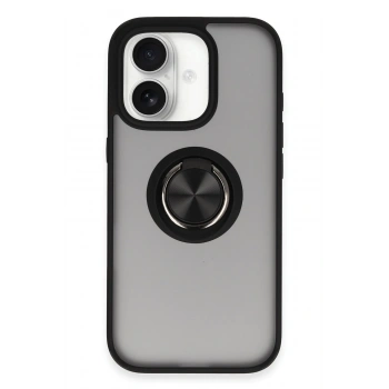 Mey İthalat®   iPhone 16 Kılıf Montreal Yüzüklü Silikon Kapak - Siyah