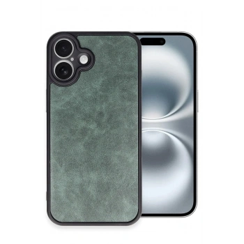 Mey İthalat®   iPhone 16 Plus Kılıf Aras Deri Kapak - Koyu Yeşil