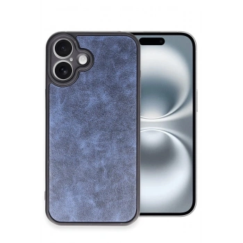 Mey İthalat®   iPhone 16 Plus Kılıf Aras Deri Kapak - Lacivert