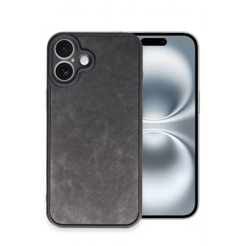 Mey İthalat®   iPhone 16 Plus Kılıf Aras Deri Kapak - Siyah