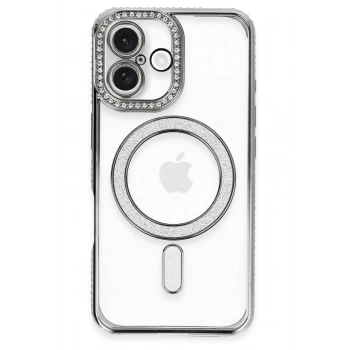 Mey İthalat®   iPhone 16 Plus Kılıf Joke Simli Magneticsafe Kılıf - Gri