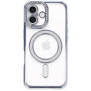 Mey İthalat®   iPhone 16 Plus Kılıf Joke Simli Magneticsafe Kılıf - Mavi