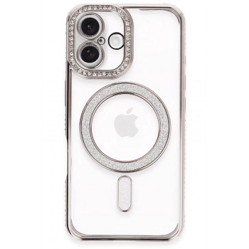 Mey İthalat®   iPhone 16 Plus Kılıf Joke Simli Magneticsafe Kılıf - Pembe