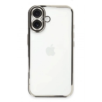 Mey İthalat®   iPhone 16 Plus Kılıf  Lensli Silikon - Gümüş