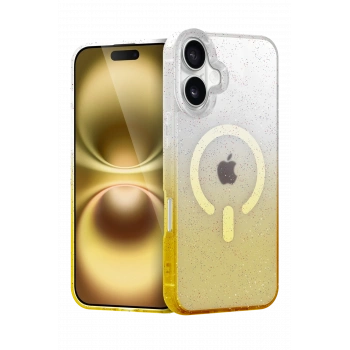 Mey İthalat®   iPhone 16 Plus Pummel Shiny Magsafe Kapak - Gold