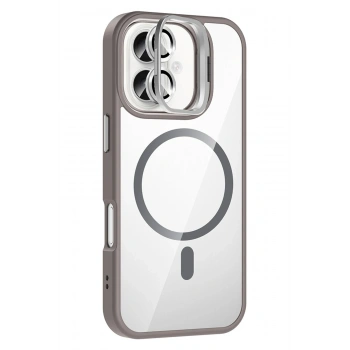 Mey İthalat®   iPhone 16 Plus Remim Lensli Magsafe Standlı Kapak - Titan Gri