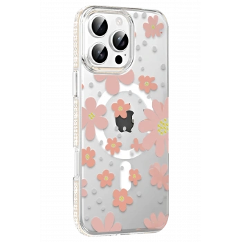 Mey İthalat® iPhone 16 Pro Floral Magsafe Kapak - Pembe