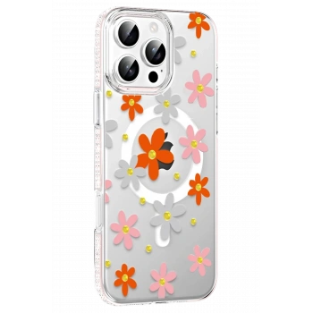 Mey İthalat® iPhone 16 Pro Floral Magsafe Kapak - Turuncu
