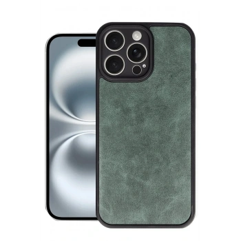 Mey İthalat®   iPhone 16 Pro Kılıf Aras Deri Kapak - Koyu Yeşil