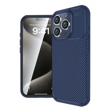 Mey İthalat®   iPhone 16 Pro Kılıf Auto Focus Karbon Kapak - Lacivert