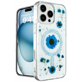 Mey İthalat®   iPhone 16 Pro Kılıf Daisy Simli Magsafe Kapak - Mavi