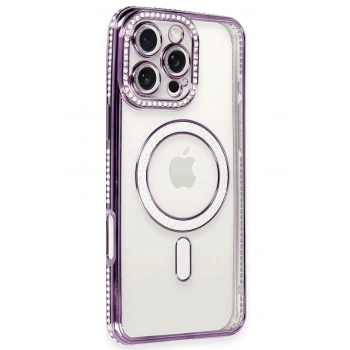 Mey İthalat®   iPhone 16 Pro Kılıf Joke Simli Magneticsafe Kılıf - Derin Mor