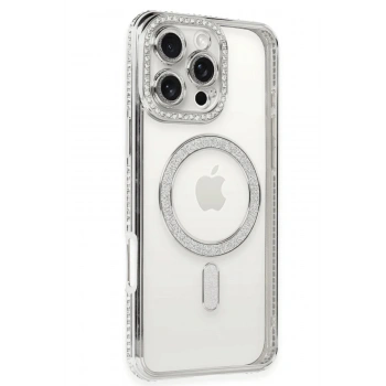 Mey İthalat®   iPhone 16 Pro Kılıf Joke Simli Magneticsafe Kılıf - Gümüş