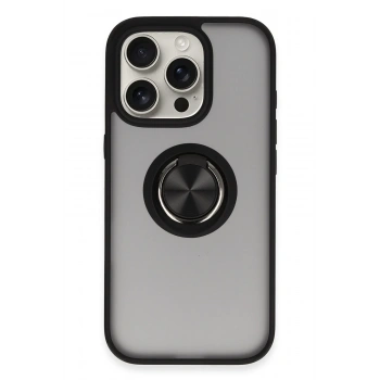 Mey İthalat®   iPhone 16 Pro Kılıf Montreal Yüzüklü Silikon Kapak - Siyah