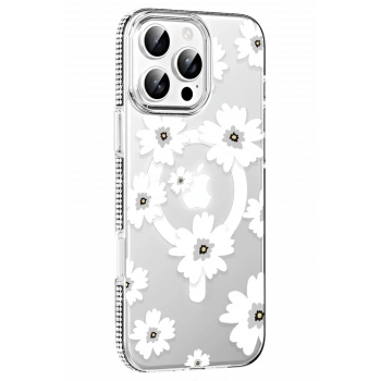 Mey İthalat® iPhone 16 Pro Max Floral Magsafe Kapak - Beyaz