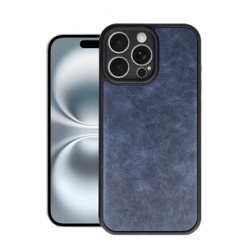 Mey İthalat®   iPhone 16 Pro Max Kılıf Aras Deri Kapak - Lacivert